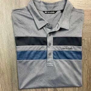 Travis Mathew Golf‎ Polo Shirt Mens XXL Gray Black Blue Striped Preppy Tennis